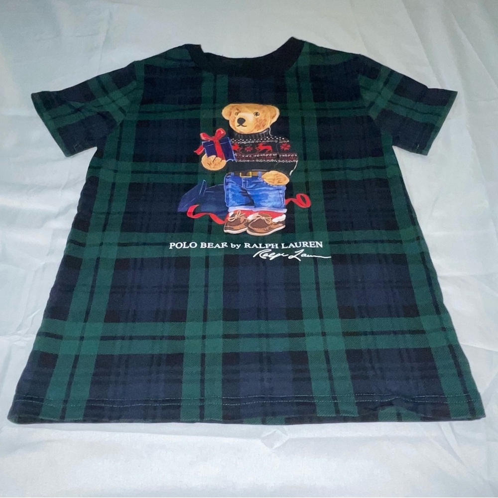 Polo Ralph Lauren Boys Polo Bear Blackwatch Plaid T-Shirt Size 6 Holiday Graphic